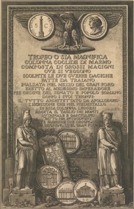 Tittelside med ørn, mynt som viser bilde av Trajans søyle, klassiske skulpturer, 1774-79. av Giovanni Battista Piranesi