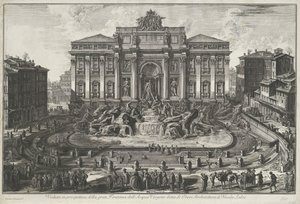Trevifontein te Rome Perspektivutsikt over den store Fontana dell'Acqua Vergine kjent som di Trevi Architecture av Nicola Salvi (tittel på objekt) Gezichten op Roma (serietittel) Utsikt over Roma tegnet og gravert av Giambattista Piranesi-arkitekten Ve av Giovanni Battista Piranesi