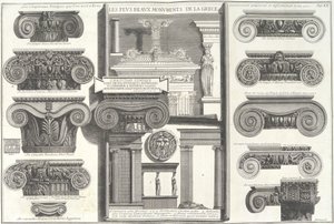 Ulike romerske ioniske hovedsteder sammenlignet med greske eksempler ..., midten av 1700-tallet. av Giovanni Battista Piranesi