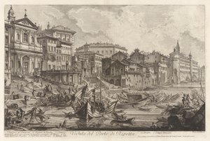 Veduta del Porto di Ripetta (Utsikt over havnen i Ripetta), fra Vedute di Roma (Utsikt over Roma) av Giovanni Battista Piranesi