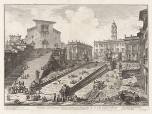 Utsikt over den romerske Campidoglio med trapp som går av Giovanni Battista Piranesi