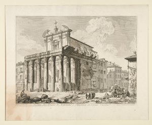 Utsikt over tempelet til Antoninus og Faustina i Campo Vaccino. (Utsikt over tempelet til Antoninus og Faustina i Forum Romanum.), fra Vedute di Roma av Giovanni Battista Piranesi