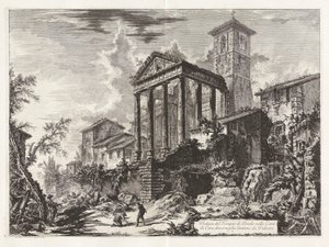 Utsikt over Herkules-tempelet i byen? di Cora, ti mil unna Velletri (Utsikt over Hercules-tempelet ved Cori, ti mil unna Velletri), fra Vedute di Roma (Utsikt over Roma) av Giovanni Battista Piranesi