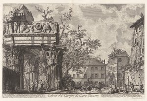 Veduta del Tempio di Giove Tonante (Utsikt over tempelet til Jupiter Tonans [Tordeneren Jupiter; faktisk tempelet til Vespasian og Titus]), fra Vedute di Roma (Utsikt over Roma) av Giovanni Battista Piranesi
