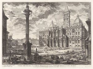 Utsikt over basilikaen Santa Maria [Maggiore] med sine to flankerende vinger), fra Vedute di Roma (Utsikt over Roma) av Giovanni-Battista Piranesi