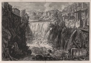 Veduta della Cascata di Tivoli (Utsikt over fossen i Tivoli), fra Vedute di Roma (Utsikt over Roma) av Giovanni-Battista Piranesi