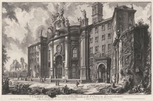 Utsikt over fasaden på basilikaen Santa Croce in Gerusalemme av Giovanni Battista Piranesi