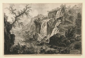 Utsikt over de små fossene ved Tivoli, fra Vedute di Roma av Giovanni Battista Piranesi