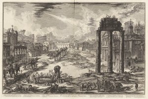 Veduta di Campo Vaccino (Utsikt over Campo Vaccino [Forumet romersk med Castor-tempelet og Pollux til høyre]), fra Vedute di Roma (Utsikt over Roma) av Giovanni-Battista Piranesi