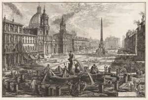 Utsikt over Piazza Navona over ruinene av Circus Agonalis [Circus of Domitian]), fra Vedute di Roma (Utsikt over Roma) av Giovanni Battista Piranesi