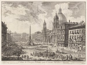 Utsikt over Piazza Navona over ruinene av sirkuset Domitian, fra Vedute di Roma (Utsikt over Roma) av Giovanni Battista Piranesi