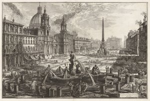 Utsikt over Piazza Navona over ruinene av Circus Agonalis [Domitians sirkus], fra Vedute di Roma (Utsikter over Roma) av Giovanni Battista Piranesi