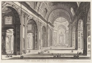 Innvendig utsikt over Basilica of Saint Peter av Giovanni-Battista Piranesi