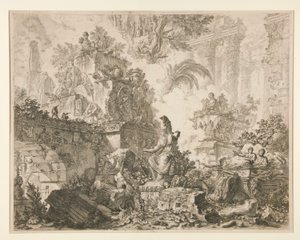 Utsikt over Roma: Frontispice med statue av Minerva av Giovanni-Battista Piranesi