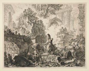 Utsikt over Roma: Frontispice med statue av Minerva av Giovanni-Battista Piranesi