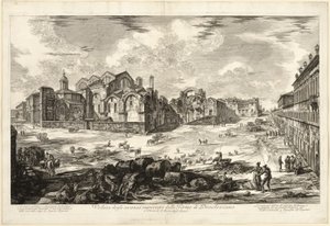 Utsikt over synlige rester av Diokletians bad, fra utsikt over Roma av Giovanni Battista Piranesi