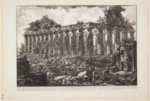 Utsikt over et annet tempel i byen Paestum, som vanligvis antas å ha vært viet til Juno [...] av Giovanni Battista Piranesi