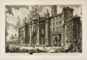 Utsikt over fasaden til basilikaen S. Croce i Gerusalemme [det hellige kors i Jerusalem], fra utsikt over Roma av Giovanni Battista Piranesi
