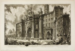 Utsikt over fasaden til basilikaen S. Croce i Gerusalemme [det hellige kors i Jerusalem], fra utsikt over Roma av Giovanni Battista Piranesi