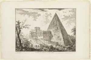 Utsikt over pyramidegraven til Cestius, fra utsikt over Roma av Giovanni-Battista Piranesi