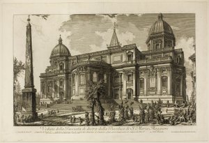 Utsikt over den bakre inngangen til basilikaen S. Maria Maggiore, fra utsikt over Roma av Giovanni Battista Piranesi