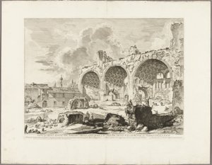 Utsikt over restene av spisestuen til Neros gyldne hus, vanligvis kalt Fredens tempel, fra utsikt over Roma av Giovanni Battista Piranesi