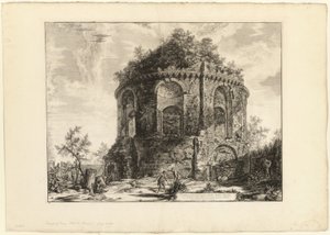 Utsikt over den såkalte Tempio della Tosse (Hostens tempel) på Via Tiburtina en kilometer fra Tivoli, fra utsikten over Roma av Giovanni Battista Piranesi