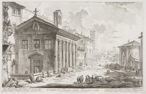 Utsikt over Temple of Fortuna Virilis, nå den armenske kirken S. Maria Egiziaca, ca. 1760-78 (radering) av Giovanni Battista Piranesi