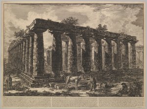 Utsikt som viser restene av en stor innhegning av søyler..., fra Différentes vues de ..., ca. 1748. av Giovanni Battista Piranesi