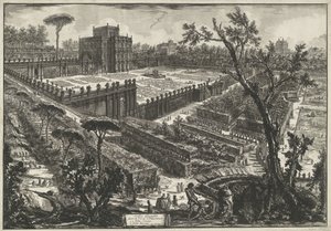 Villa Doria Pamphili te Roma Villa Panfili utenfor Porta S. Pancrazio (tittel på objekt) Gezichten op Roma (serietittel) Utsikt over Roma designet og gravert av Giambattista Piranesi-arkitekten Ve (nez) iano (serietittel) av Giovanni Battista Piranesi