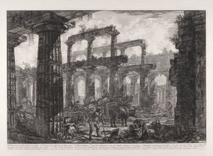 Utsikt over restene av cellaen til Neptuntemplet, fra forskjellige utsikter av av Giovanni Battista Piranesi