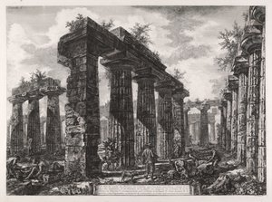 Utsikt over restene av pronaos i bygningen, som kan betraktes som amfiktyonenes kollegium, fra Forskjellige utsikter over Paestum av Giovanni Battista Piranesi