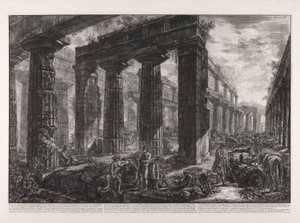 Innvendig visning av Temple of Neptun beskrevet på plate X av Giovanni Battista Piranesi