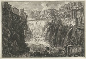 Waterval i Tivoli Utsikt over Tivoli-fossen (tittel på objekt) Gezichten op Roma (serietittel) Utsikt over Roma designet og gravert av Giambattista Piranesi-arkitekten Ve (nez) iano (serietittel) av Giovanni-Battista Piranesi