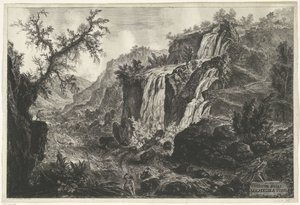 Watervallen te Tivoli Utsikt over fossene i Tivoli (tittel på objekt) Gezichten op Roma (serietittel) Utsikt over Roma tegnet og gravert av Giambattista Piranesi-arkitekten Ve(nez)iano (serietittel) av Giovanni Battista Piranesi