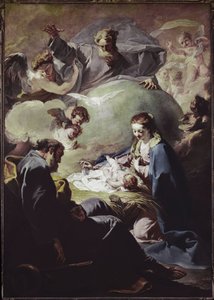 Fødsel med Den Allmektige og Den Hellige Ånd. (olje på lerret, ca 1740) av Giovanni Battista Pittoni
