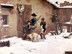 Tilbake fra jakten. Maleri av G.Quadrone. 1890 Milano