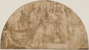 En pave som innvier en biskop: studere for en lunette av Giovanni Battista Ricci