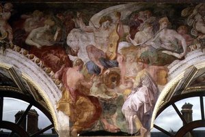 Parnassus, detalj av dekorativt opplegg i Gallery of Francis I av Giovanni Battista Rosso Fiorentino