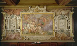 The Death of Adonis, detalj av det dekorative oppsettet i Gallery of Francis I, 1530-40 freskomaleri og stukkatur