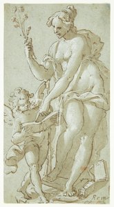 Venus lærer Amor, som leser en bok av Giovanni Battista Rovere