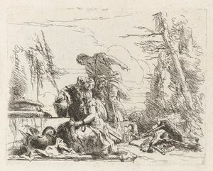 En kvinne med armene i lenker og fire andre figurer, fra Vari capricci (Various Capriccios) av Giovanni-Battista Tiepolo