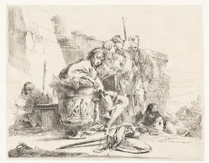 Junge sitzt neben einer Vase mit anderen Personen von Giovanni-Battista Tiepolo