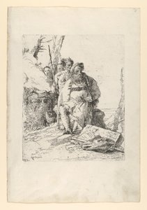 Magiker med fire figurer nær et rykende alter, fra Scherzi, ca. 1743-52. av Giovanni Battista Tiepolo