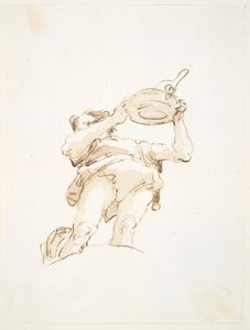 Mannsfigur som bærer et brett med fugl, sett nedenfra av Giovanni-Battista Tiepolo
