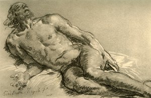 Naken liggende, øvre halvdel av kroppen delvis hevet, 1752, 1928