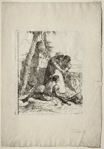 Scherzi di Fantasia: Magiker som peker ut et brennende hode til to ungdommer av Giovanni Battista Tiepolo
