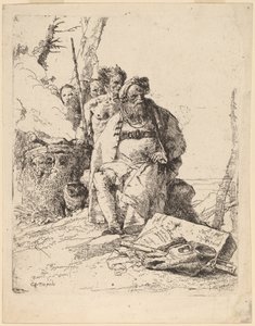 Sittende tryllekunstner med andre figurer ved siden av et alter av Giovanni Battista Tiepolo
