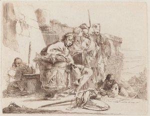 Sittende ungdom lener seg mot en urne av Giovanni Battista Tiepolo