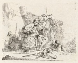 Sittende ungdom lener seg mot en urne, fra Vari capricci (Various Capriccios) av Giovanni-Battista Tiepolo